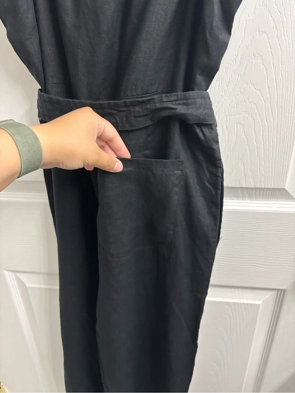 Quince Linen Square Neck Jumpsuit Small NWT Black